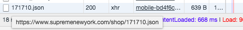 The item endpoint for the Hanes tee found inside the network tab on the item page