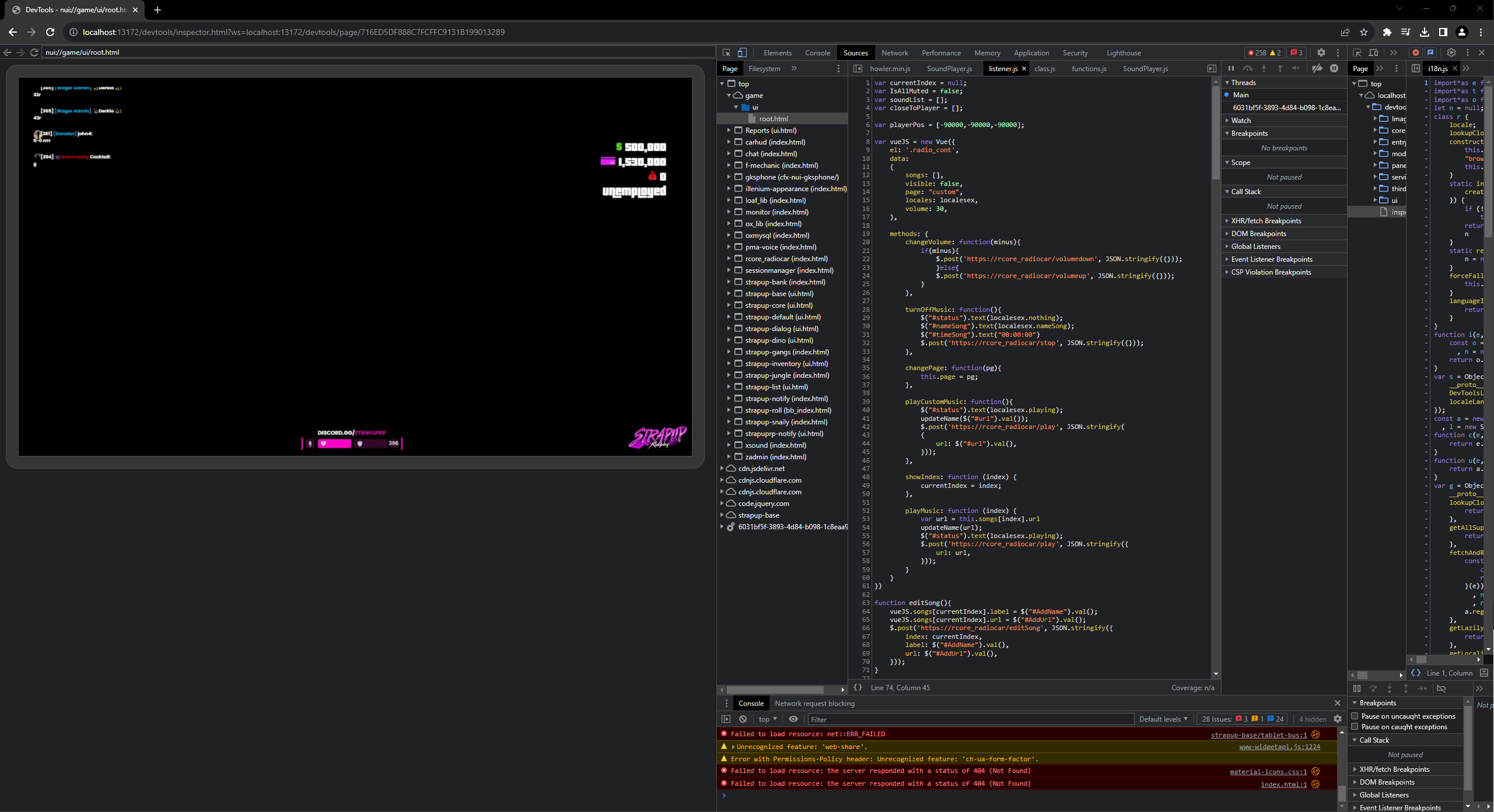 Debugging the Chromium Embedded Framework view of a FiveM server