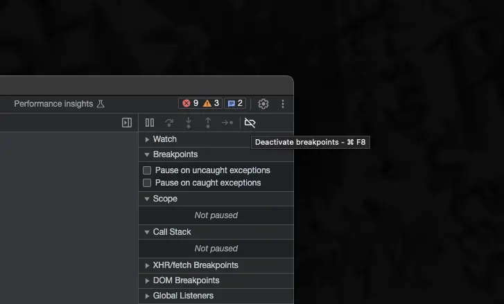 Deactivating breakpoints in Chromium